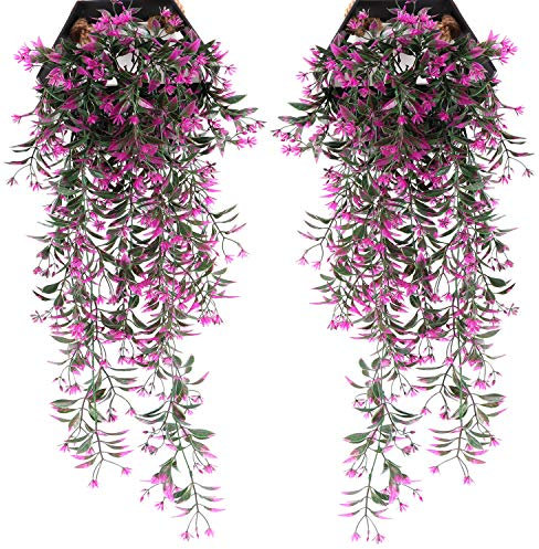 Künstliche Weinrebe mit Blumen, Weihnachtsschmuck, Dekoration, Kunststoff, hängende Efeupflanzen, künstliche Reben, Gras, Girlande, Haus, Garten, Außenbereich, Fenster, Kasten, Rot, 4 Stück