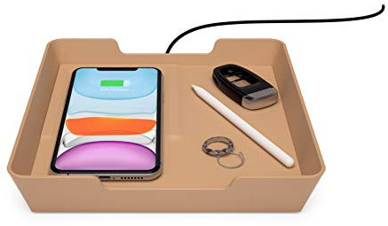 Einova Valet Tray Home Office Desktop-Aufbewahrungsbox mit drahtlosem 10W-Ladegerät für Mobiltelefone | Schnellladen | Kompatibel mit Apple iPhone, AirPods, Samsung & Android Smartphones – Gold