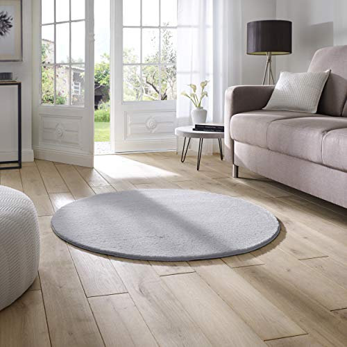 Taracarpet Supersoft kurzflor Teppich Fiona Wohnzimmer Schlafzimmer Kinderzimmer Flur Läufer waschbar rutschfest Uni grau 120 cm rund