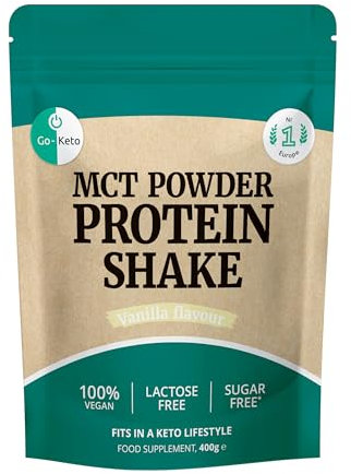 Go-Keto MCT Vegan Protein Shake vanille, poudre 400 g | TCM d’huile de coco pour régime keto | Protéines véganes de pois et de riz, meilleur profil des acides aminés | Sans sucre ni lactose