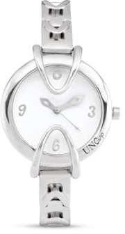 UNO de 50 Versilberte Uhr mit Metallarmband und rundem Zifferblatt mit weißem Innenraum, Silber