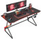 CubiCubi Gaming Tisch 140 x 60 cm, Gaming Schreibtisch mit Kohlefaseroberfläche, Computertisch mit Kopfhörerhaken, Stabiler PC Tisch für Gaming, Kohlefaser Schwarz