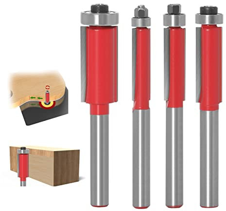 Fresa de enrasado de 6 mm con vástago 1/4, fresadora de enrasado Duradero para proyectos de carpintería, 4 Unidades por Juego