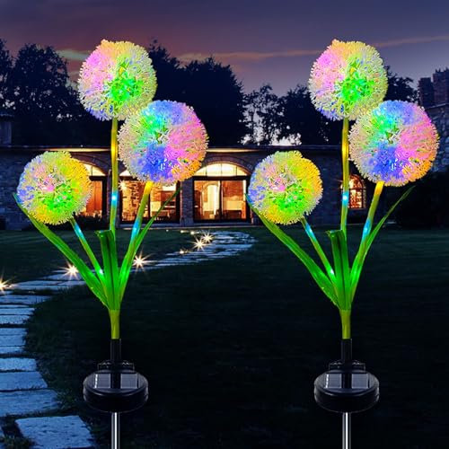 XVZ Solarlampen für Außen Garten, 2 Stück Solarleuchten für Außen Wasserdicht, Pusteblume Bunt Lampe Solar Deko für Patio, Rasen, Terrassen, Balkon, Weihnachten Deko