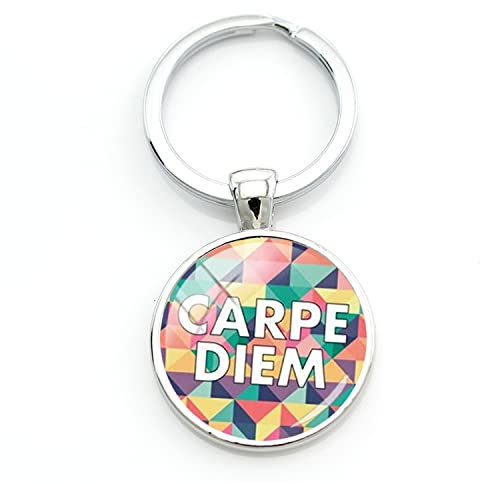 CARPE DIEM Schlüsselanhänger mit bunter Geometrie, Schlüsselanhänger für Damen und Mädchen, Handtaschen, Autoschlüssel, Schmuck, silber, 25