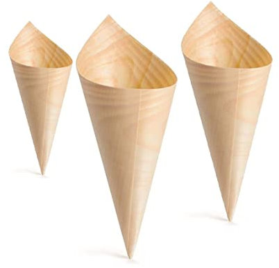 CONI BAMBOO LEGNO DI PINO, INTERAMENTE COMPOSTABILI E BIODEGRADABILI. OTTIMI PER CATERING E FINGER FOOD, PARTY ED EVENTI. DIVERSE DIMENSIONI. CONFEZIONI 100 PZ. (18 CM)
