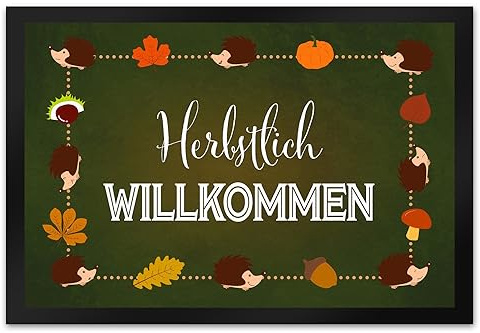speecheese Herbstlich Willkommen Fußmatte XL in 40x60 cm mit süßen Igeln als hübsche Herbstdekoration für die Eingangstür um Deine Besucher in deinem Haus Willkommen zu heißen
