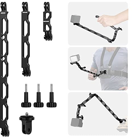 NEEWER Aluminum Alloy Extension Arm Set (11.8/6.5/3.3) for Action Camera with 3 Thumbscrews and 1/4 Screw Adapter Compatible with GoPro Hero 13 12 11 10 9 8 DJI Osmo Action 5 Pro Insta360, GP-11
