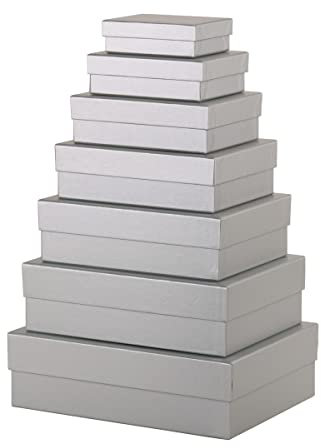 Rössler Papier 13411453800 - Boxline Geschenkbox mit Deckel, 7er Set Geschenkschachteln, Silber, Kartonagen rechteckig