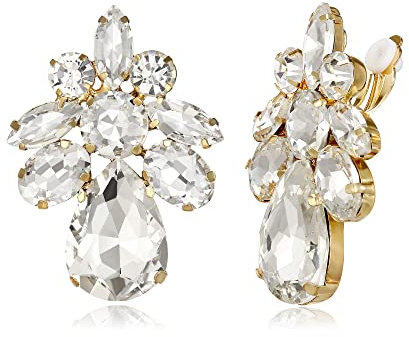 Clearine Ohrclips auf Hochzeit für Damen Braut Teardrop Marquise Schliff Strass Statement Ohrringe für Prom Party klar Gold-Ton