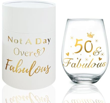 DEARLIVES 50th Birthday Wine Glasses, Gold 50th Anniversary Decorations, 17oz