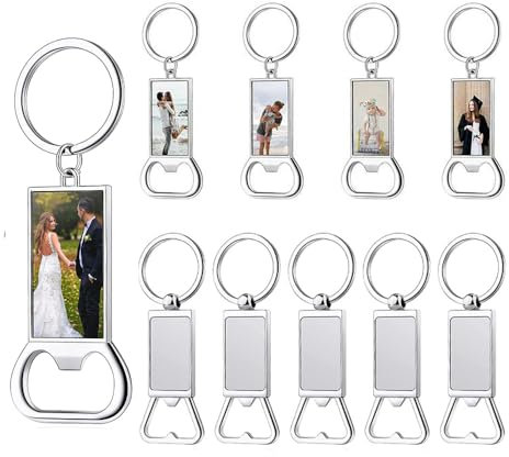 Tiamu 10Pcs Mini Décapsuleur Personnalisé Photo, Ouvre-Bouteille Vierges, Décapsuleur Personnalisé, Portable Ouvre-Bouteille Bière, Décapsuleur Porte Clef pour Bar Maison Cuisine Cadeau Fête des Pères