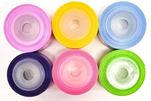 CaPiSo 6 Farben je 10m Polyband 25mm Farbset Ringelband Set Kräuselband Geschenkband Dekoband Spleißer Glanzband Schleifenband Splissband Kartengestaltung Basteln
