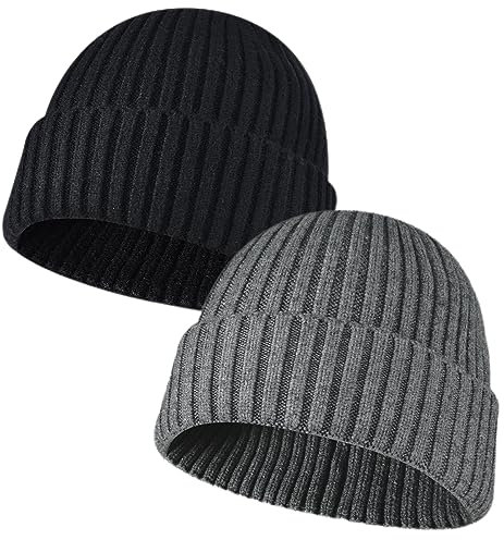NLAND Unisex Retro Trawler Winter Beanie Hat Warme Wintermütze Damen Beanie Mütze Herren Strickmütze Weich und Leicht (Schwarz+Grau)