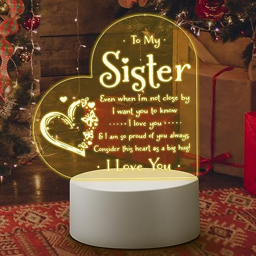 Opopark Birthday Gift for Sister - Night Light Lamp with Engraving - Anniversary, Graduation, Mother's Day Present from Sister or Brother