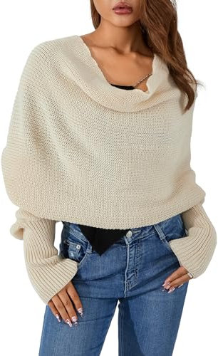 Edhomenn Wollschal für Frauen Stricken Wrap Pullover Multi-Use Solid Color Y2k Herbst Winter Schal mit langen Ärmeln, 01 Beige, One size