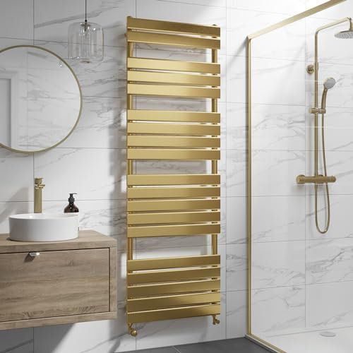 DuraTherm® 1800 x 600mm Flat Panel Heated Towel Rail Radiator Modern Central Heating Bathroom Warmer Wall Mounted Ladder Rad, Brushed Brass