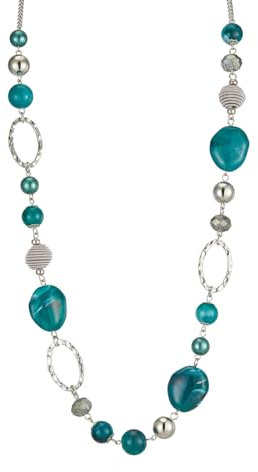 Bulinlin Silber Perplen Lang Kette für Damen Boho Statement Chain Halskette Modeschmuck Geburtstagsgeschenke für Frauen (52-Sea Green)