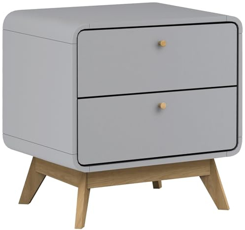 DHP Furniture Cassie Nachttisch mit 2 Schubladen, Grau, 51 x 39 x 53 cm, moderner Nachtschrank aus Holzwerkstoff, Beistelltisch mit Stauraum für Schlafzimmer und Wohnbereich