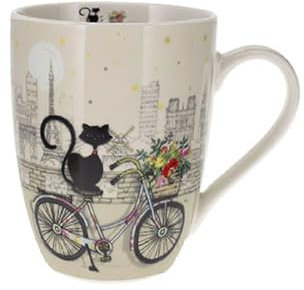 KIUB : Mug Arrondi motif Chat à Vélo 340ml Paris Tour Eiffel