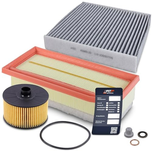 BESTPRICE Inspektionspaket Filterset mit 1x Ölfilter; 1x Innenraumfilter (Aktivkohle); 1x Luftfilter; 1x Ölablassschraube; 1x Ölwechselanhänger
