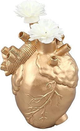 Herz-Vase, Kunstharz-Skulptur, Anatomische Herz-Vase, Kunstharz, Blumentopf, Desktop-Ornament, Desktop-Heimdekoration Für Wohnzimmer(Gold)