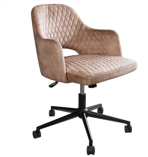 Bürostuhl PARIS - 82cm - greige - Samt drehbar höhenverstellbar | Armlehne, Rollen, Ziersteppung, hoher Komfort, bequeme Polsterung, Höhen Verstellbar, Eyecatcher