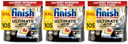Finish Dishwasher Tablet, Ultimate Plus Infinity Shine, 315 Tabs (105 x 3pck), Lemon Sparkle, Tough on Grease, Our Most Intensive Clean & Shine, Effective for Short Eco Cycle