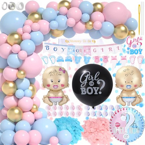 Yulado Palloncini Gender Reveal Decorazioni,Kit Arco Per Palloncini Foil Rosa E Blu Da 136 Pezzi, Baby Shower Per Ragazze E Ragazzi Con Fondale Per Feste Lettere Rivelate Team Divertente Party Ideas