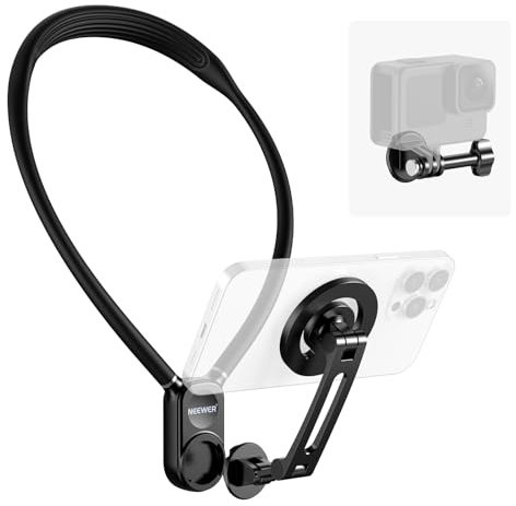 NEEWER Magnetic Neck Holder for Action Camera & Phone, Hands Free Tripod Chest Mount Compatible with GoPro DJI Insta360 Magsafe iPhone Android, Phone Holder for Video Recording POV Vlog, GP16