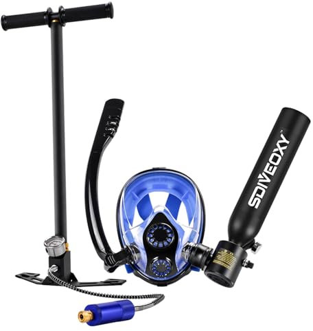 Mini réservoir de plongée sous-marine avec masque de plongée intégral, réservoir de plongée portable de 0,5 L, bouteille de poney réutilisable avec pompe à main, cylindre de plongée d'environ 6 à 10 m
