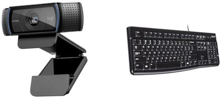Logitech C920 Hd Pro Webcam, Videochiamata Full Hd 1080P/30Fps, Audio Stereo, Funziona Con Skype & K120 Tastiera con Cavo per Windows, USB Plug-and-Play, Dimensioni Standard