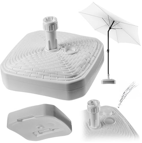 KADAX Pied de parasol rond à remplir avec du sable, de l'eau ou du gravier, support en plastique pour jardin, terrasse, plage (version 2 carré, blanc)