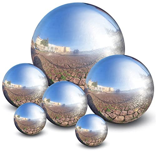 CIYODO 6 Stück Edelstahl Spiegelpolierte Gartenkugel 15cm 10cm 8cm 5cm Reflektierende Außendekoration Für Rasen Und Innenraum