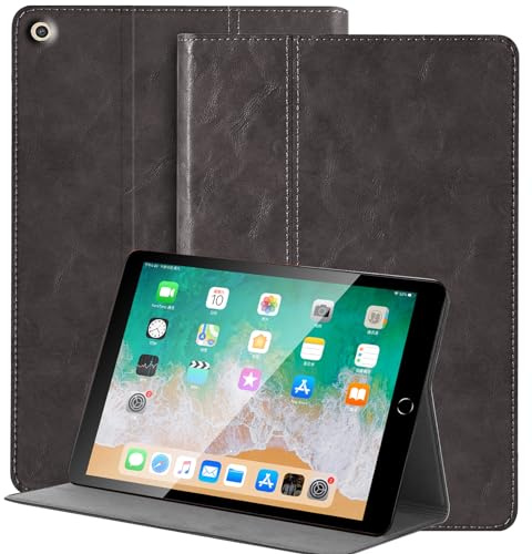 NANRUIL Hülle für Ipad 9./8./7.Gen 10,2 Zoll Huelle 2021/2020/2019 Echtes Leder Tablet Schutzhülle Case Cover,Auto Wachen/Schlafen.Grau