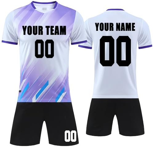 MEDUOLA Maillots et Ensembles de Football Personnalisés Maillots de Football Personnalisés avec Nom et Numéro T-Shirt de Football Personnalisés pour Adultes et Enfants (Blanc Violette 926)