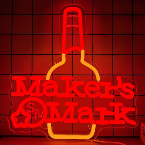 Makers Mark Whiskey Neon Sign Maker Mark Neon Sign for Wall Decor Bar Neon Sign for Man Cave Neon Led Sign Dimmable Neon Light Up Sign for Beer Bar Pub Business Man Cave Club Party Gift