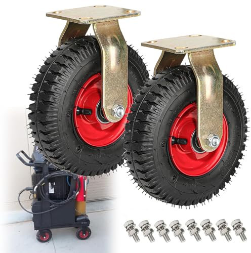 Pneumatic Swivel Caster, Rubber Caster Wheel Vacuum Style, 2pcs Toolbox Replacement Casters, Silent Castor 8/10 Inch, Industrial Heavy Duty Caster With Brakes