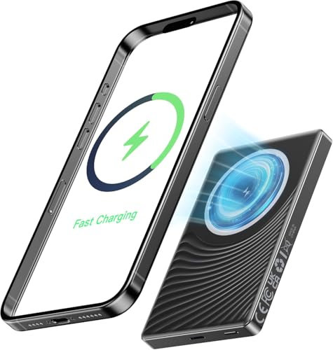 Ntaanoo Powerbank Kabelloses, Ultra-schlankes 10000mAh Power Bank Wireless, Magnetische Powerbank 20W PD Schnellladung Akkuspack Induktives Laden