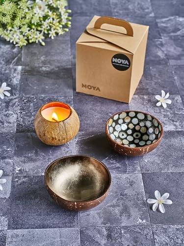 Noya Juego de 2 cuencos de colores surtidos + 1 vela perfumada, Coco