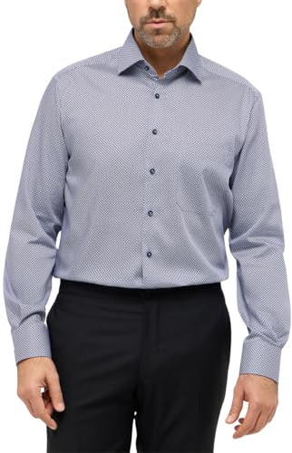 ETERNA Comfort Fit Hemd Langarm New Kent Kragen Muster blau Größe 42