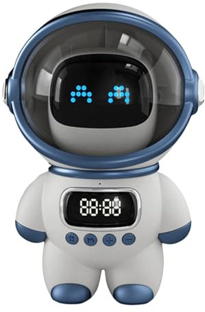 Beufee Astronauten-Uhr, Nachtlicht-Wecker, Ai, intelligenter Sprachlautsprecher, Astronauten-Lautsprecher, Wecker, minimalistische Weltraummann-Uhr (White)