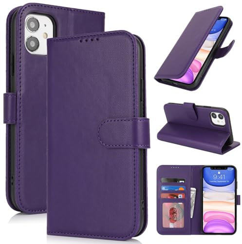 Zouzt Case for iPhone 11 (6.1 Inch), Premium PU Leather Wallet Case with Credit Card Holder Slot Flip Folio Kickstand Shockproof Protective Phone Cover (Dark Purple)