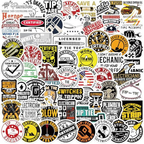 65 Stück Mechaniker Elektriker Aufkleber Auto Laptop Telefon Gitarre Skateboard Motorrad Fahrrad Technician Stickers Set Vinyl Wasserdicht Aesthetic Aufkleber für Jugendliche Kinder Erwachsene