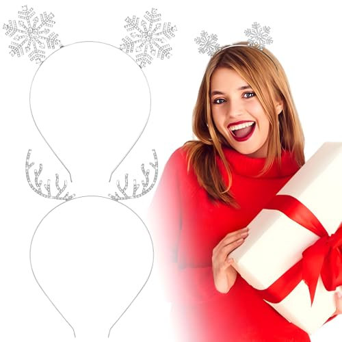 Amabro 2 Pièces Serre Tete Noel Fille,Renne De Noel,Serre Tete Cerf Bandeaux Noël Mode Pour Femmes Flocon De Neige Accessoires Pour Cheveux Pour Femmes Et Filles Décoration De Fête