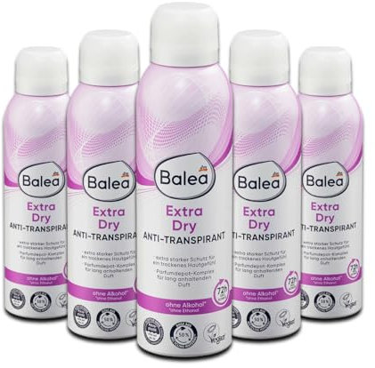 6er Set: Balea 5 x Deo Spray Antitranspirant Extra Dry, 200 ml Ohne Alkohol, Ohne Farbstoffe, Ohne Parabene, Vegan - 1 x Topfpflanze, künstlich