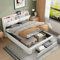 ADFUNIT Polsterbett Doppelbett 140x200 cm mit LED und USB, Hydraulisch Stauraumbett mit Schubladen, Jugendbett Rückenlehne Bettgestell mit Stauraum-Kopfteil, ohne Matratze, Samt Beige