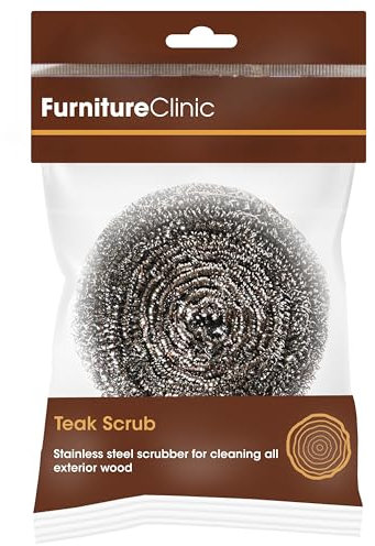 Furniture Clinic Teak Scrub - For Outdoor Wood Furniture, Boats, & Shower Benches - Cleaning - 100% Stainless Steel - Remove Dirt, Stains, & Greying from Weathered Wood