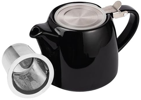 posud Ceramic Teapot with Infuser – Small Porcelain Loose Leaf Teapot for 2 – 550ml / 18.6 Oz Stump Tea Pot for 2 Cups with Strainer (Black)