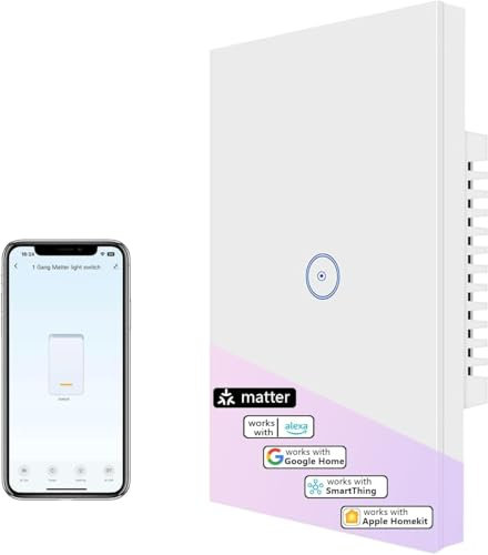 UseeLink Interruttore luce intelligente Matter, interruttore intelligente, interruttore luce Alexa, funziona con Alexa, Apple Home, Google Home e SmartThingss, Richiede Matter Hub (1 Gang)